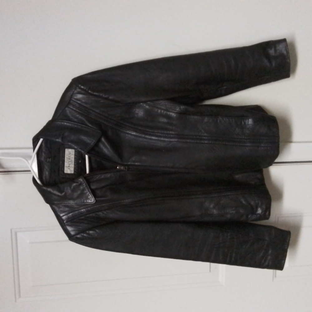 Black leather jacket size med.